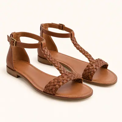 Sandalias de cuero sobre fondo liso