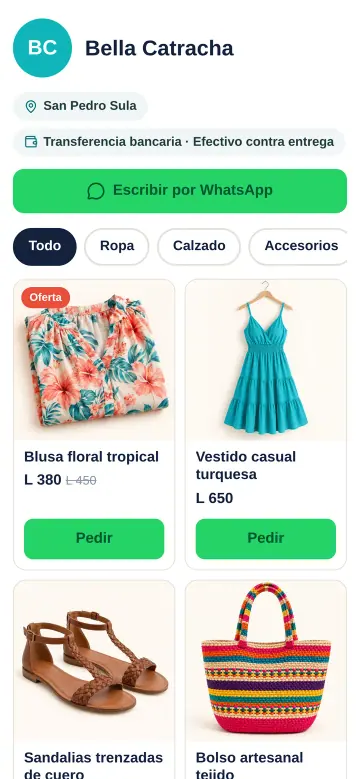Catálogo de ejemplo visto desde el celular del cliente